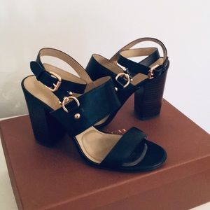 Coach Sherri black leather block heel sandals